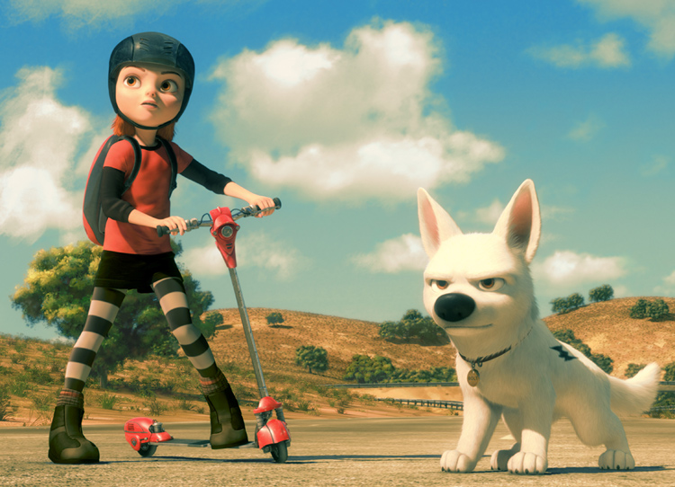 Filmstill Bolt - Mädchen am Roller mit Bolt